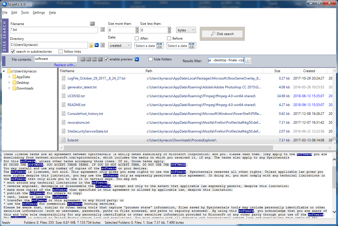 Live preview of file contents based <br/>on keywords or regular expressions